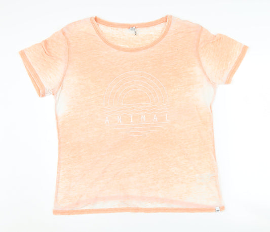 Womens UK Size 16 Animal Orange Cotton Blend T-Shirt