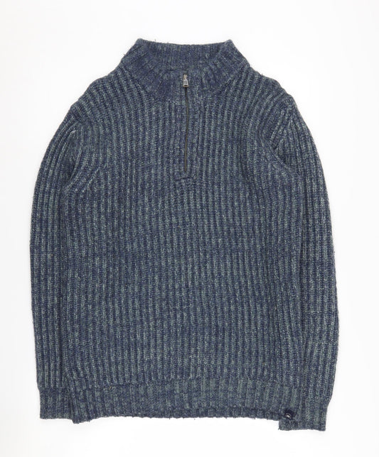 FatFace Womens Blue Mock Neck Jumper S Acrylic Wool Blend
