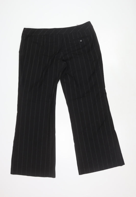 Oasis Women Black Stripe Trousers Size 16