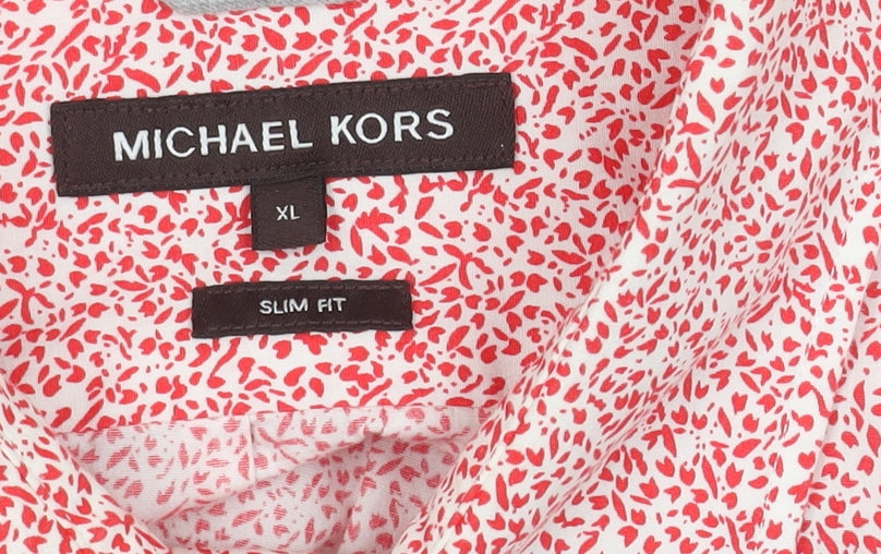 Brand and care label for Michael Kors Men's Red Floral Slim Fit Shirt XL