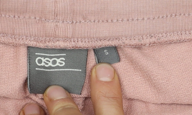 Brand and care label for ASOS Women's Pink Sweat Shorts S, Casual Cotton Drawstring