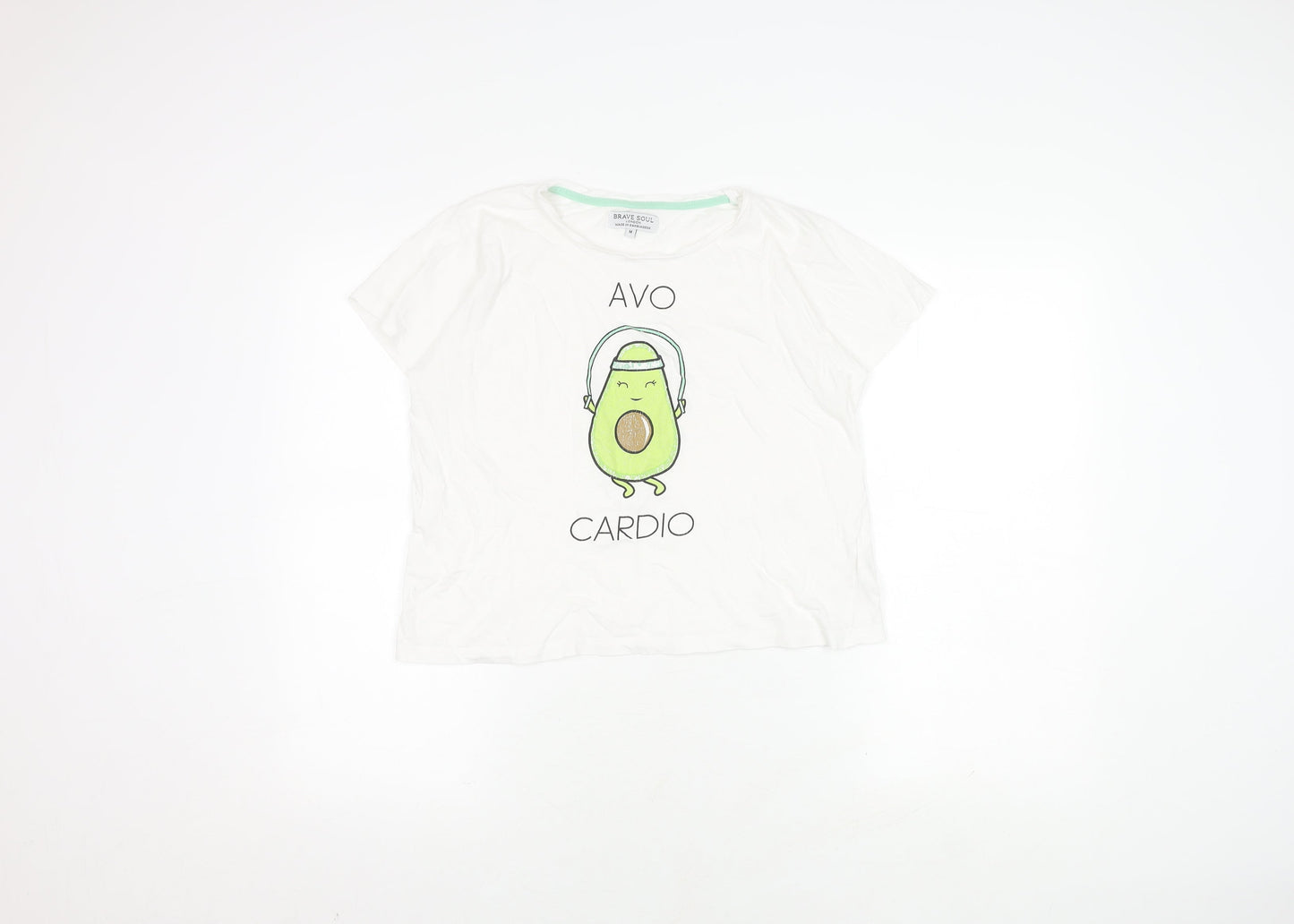 Brave Soul Women's White M T-Shirt Avocado Print