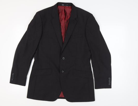 T.M. Lewin Men's Black Wool Blazer 40 R Regular Fit Jacket