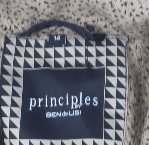 Brand and care label for Principles Women’s Beige Mid-Length Belted Coat, size UK 14