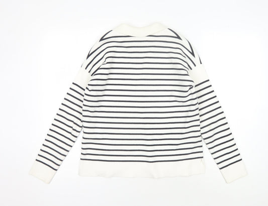 Hobbs Women’s XS White V-Neck Striped Jumper