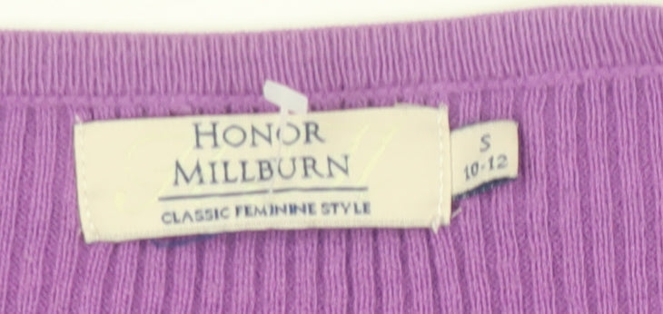Brand and care label for Honor Millburn Women's Purple Cardigan, size S