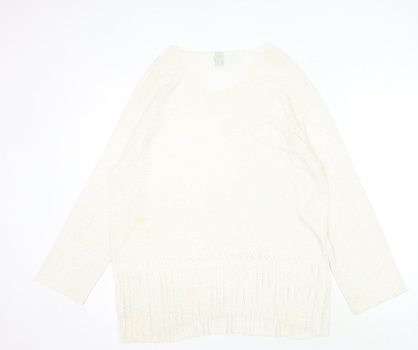 DKNY Women's Ivory V-Neck Pullover Jumper L