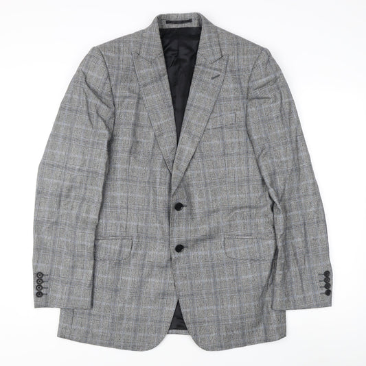 Jaeger Grey Check Wool Men's Blazer 40R, Regular Fit