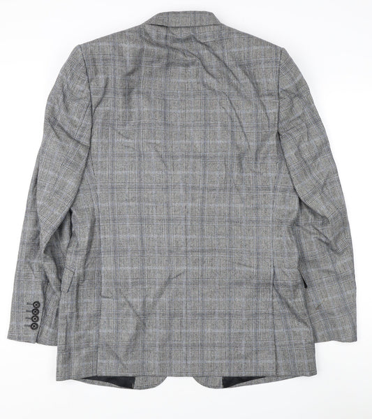 Jaeger Grey Check Wool Men's Blazer 40R, Regular Fit