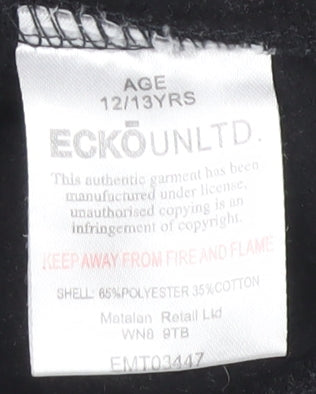 Brand and care label for Ecko Unltd boys’ black pullover sweatshirt 12-13 years