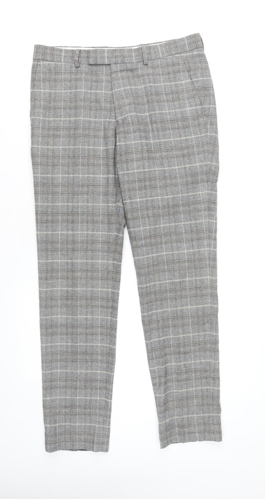 Additional front view of Moss London Slim Fit Grey Plaid Dress Pants 32