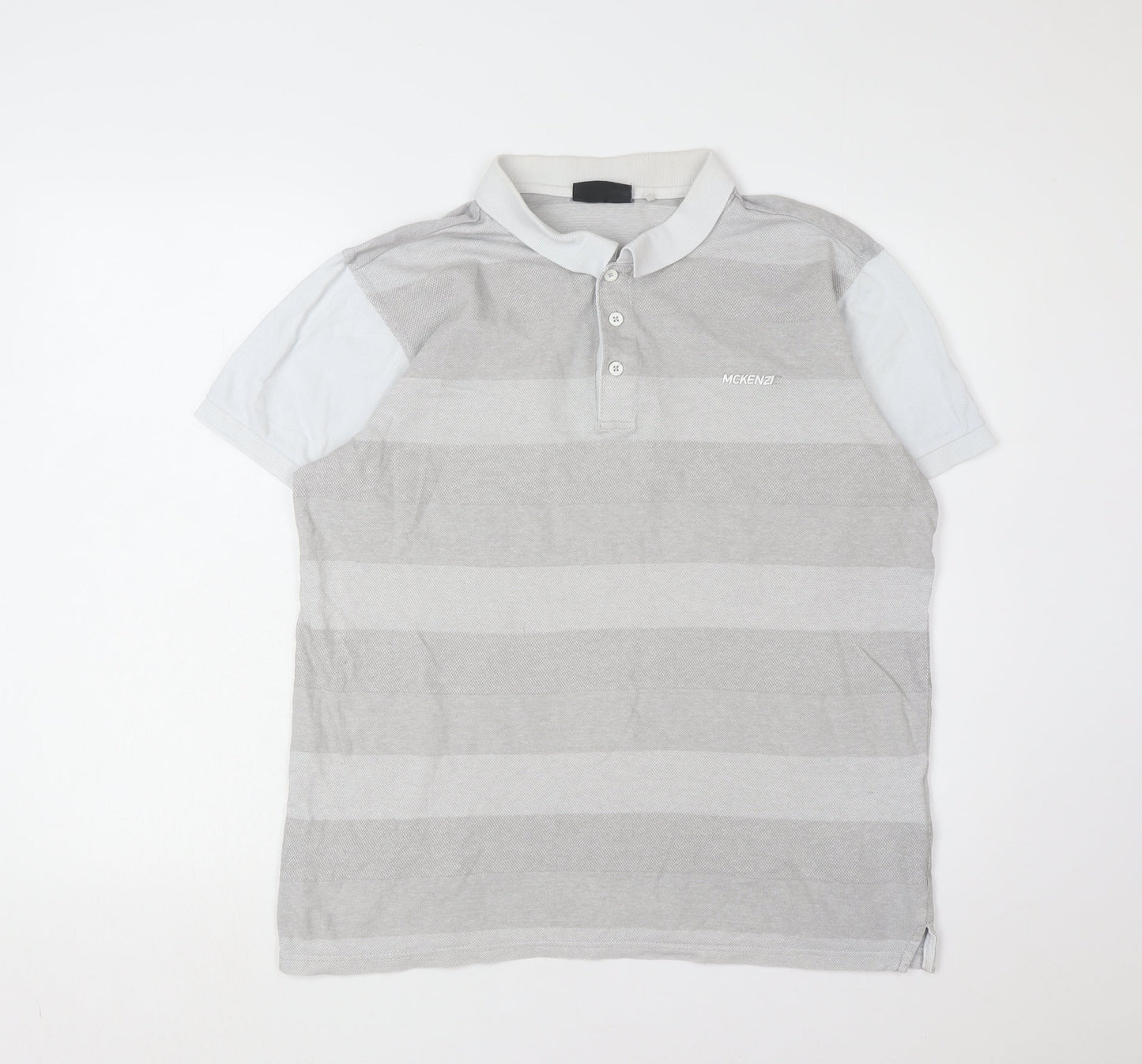 McKenzie Men's Grey Striped Polo Shirt, Size L