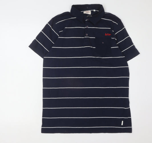 Additional front view of Lee Cooper Men's Blue Striped Polo Shirt XL Casual