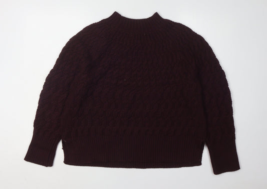 White Stuff Women's Purple Cable-Knit Mock Neck Jumper Size 16