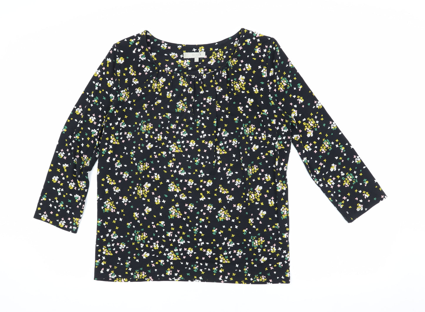 Hobbs Women's Black Floral Blouse, Size S, 3/4 Sleeve