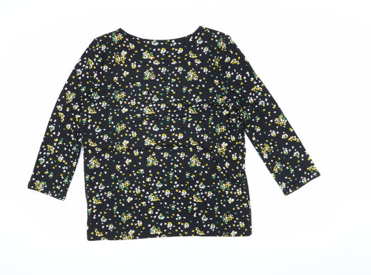 Hobbs Women's Black Floral Blouse, Size S, 3/4 Sleeve