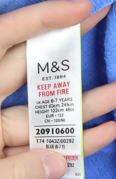Brand and care label for Marks & Spencer girls’ blue full zip hoodie 6-7 years