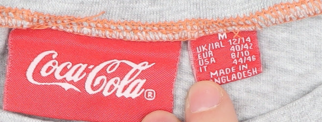 Womens UK Size 12 Coca-Cola Grey Cotton Blend T-Shirt