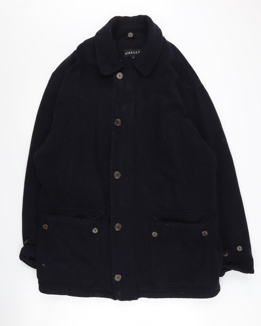 Jaeger Men's Black Wool Overcoat Lined Long Coat