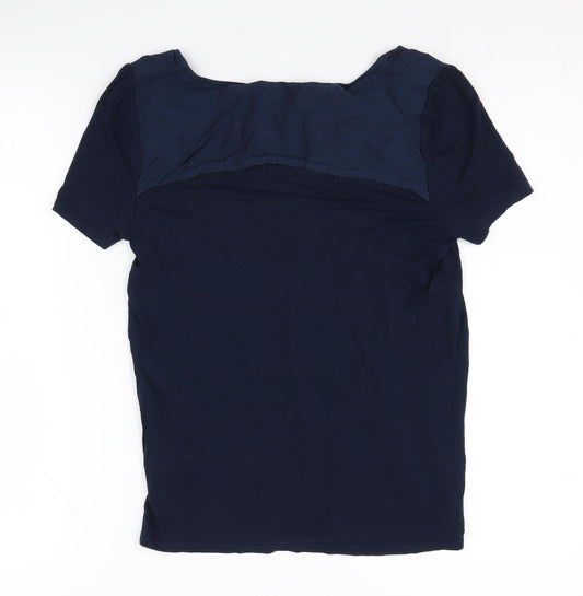 Jaeger Women's Blue T-Shirt S Scoop Neck Button Casual