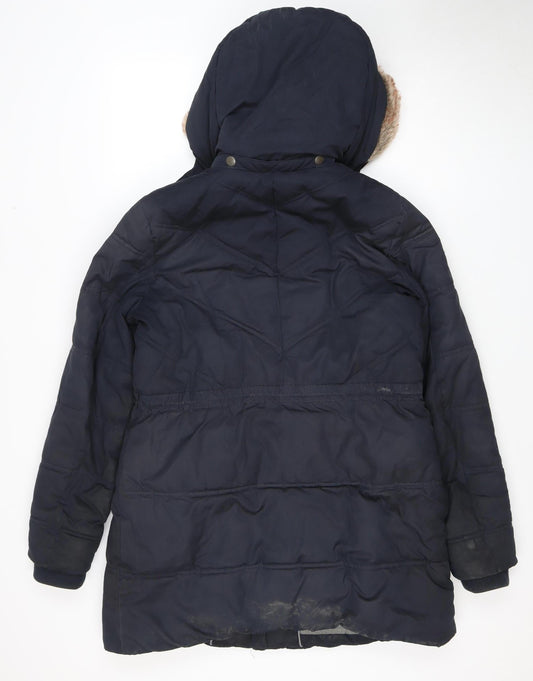 Fat Face Women's Blue Puffer Jacket UK 14 Winter Hooded