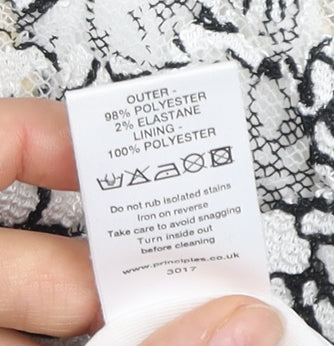 Brand and care label for Principles Women's Black White Floral Camisole Blouse, size 14