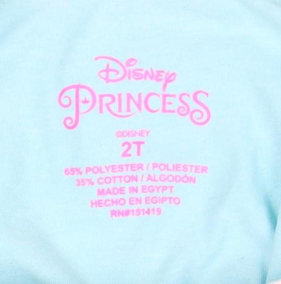 Close-up detail of Disney girls’ blue aladdin tank top, sleeveless, size 2, years