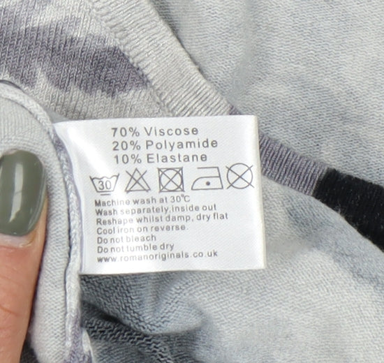 Brand and care label for Roman Women's Grey Floral jumper, size 18