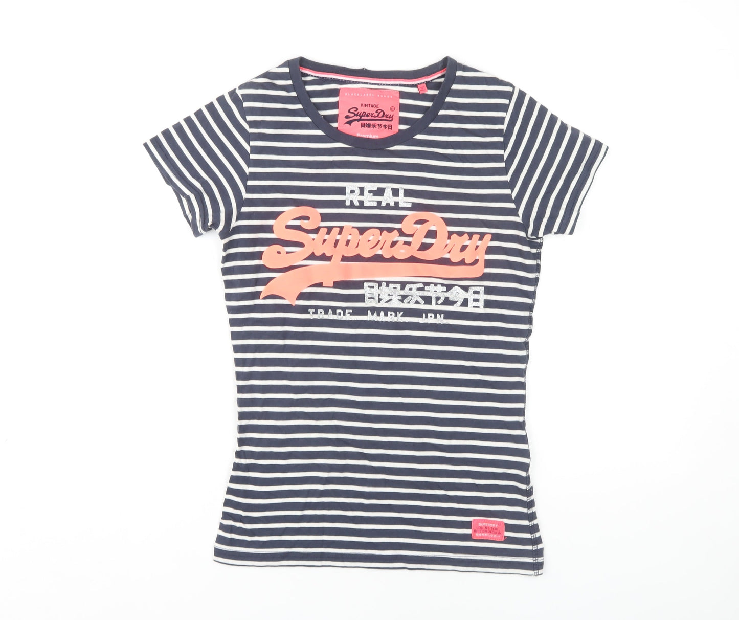 SuperDry Women's Blue Striped Slim Fit T-Shirt - S