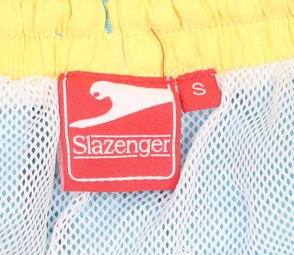 Brand and care label for Slazenger Men's Blue Swim Shorts S - Elastic Waist