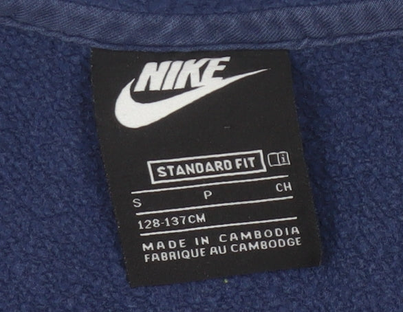 Brand and care label for Nike boys’ blue hooded fleece jacket - size 8y