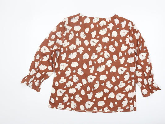 French Connection Women's Brown Animal Print Blouse L
