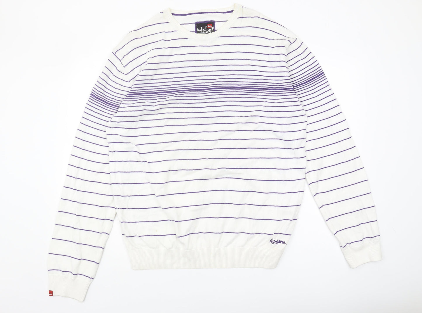 Quiksilver Men's 2XL White Striped Pullover Jumper