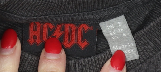 Brand and care label for AC/DC Women's Black Pullover Sweatshirt, UK 8