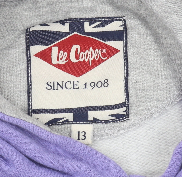 Close-up detail of Lee Cooper boys’ purple & grey pullover hoodie, size 13