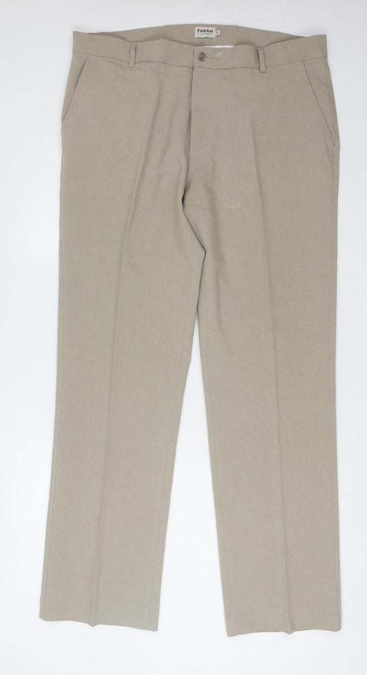 Farah Men's Beige Trousers, Size L, Straight Leg