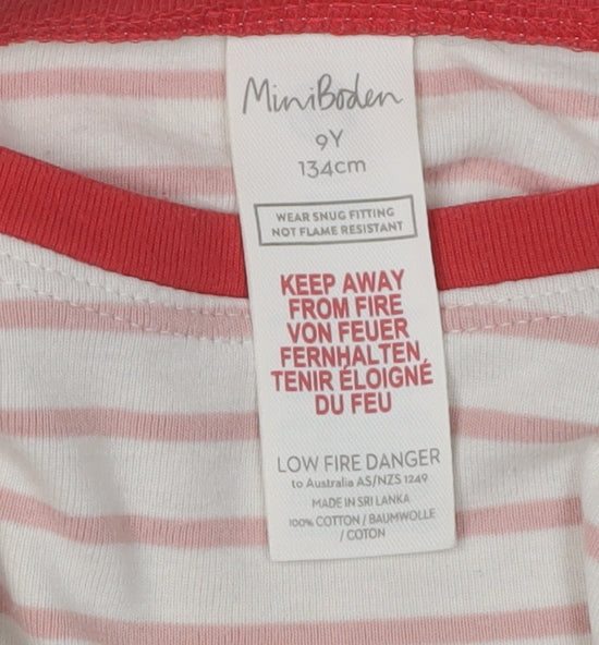 Close-up detail of MiniBoden girls’ pink striped long sleeve t-shirt 9y