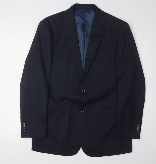 T.M. Lewin Men's Blue Wool Blazer, Size 40R, Formal Jacket