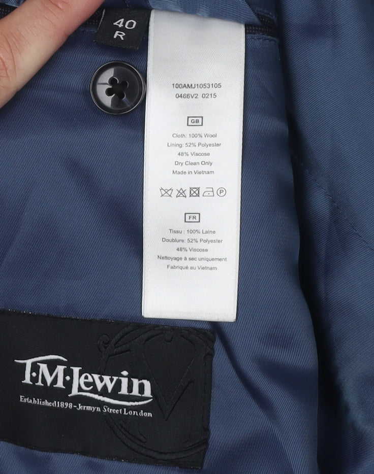 T.M. Lewin Men's Blue Wool Blazer, Size 40R, Formal Jacket