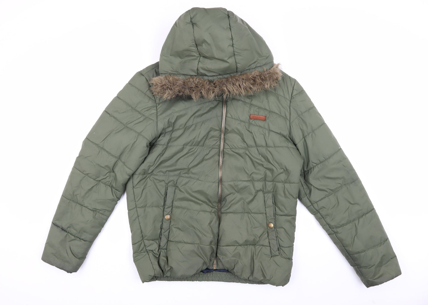 Jack & Jones Men's Green Puffer Jacket L Hooded