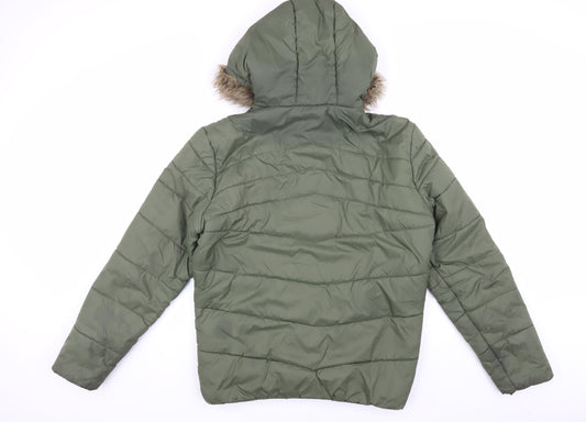 Jack & Jones Men's Green Puffer Jacket L Hooded