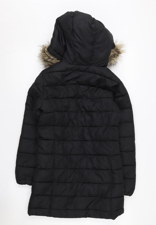 GapKids Girls Black Long Hooded Puffer Jacket 10-11 Years