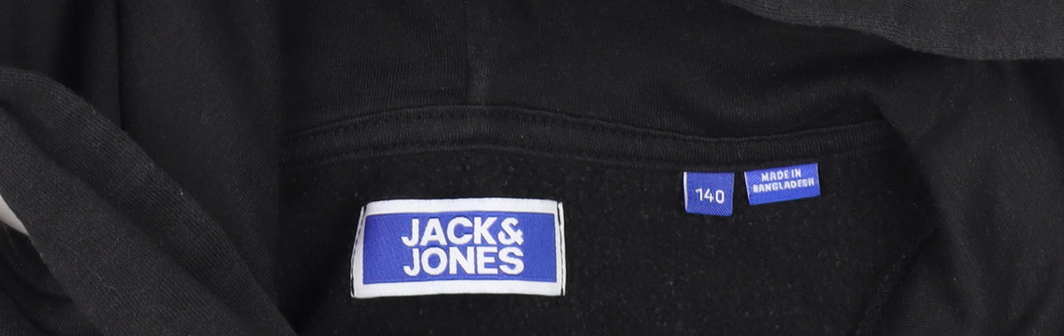Close-up detail of Jack & Jones boys’ black hoodie 12 years pullover fleece
