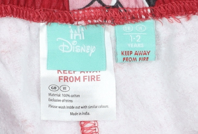 Close-up detail of Disney girls’ red minnie mouse sweater & trousers set 1-2 years