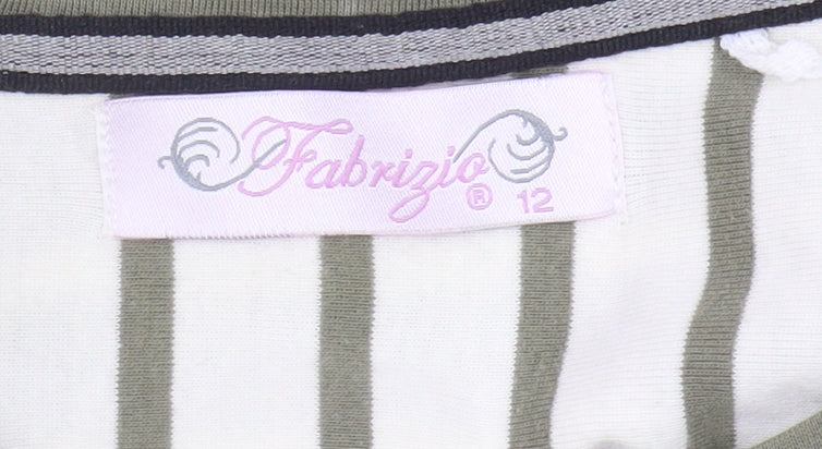 Brand and care label for Fabrizio Women's Green Striped T-Shirt, size 12