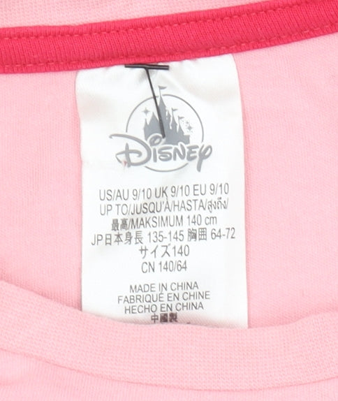 Close-up detail of Disney girls’ pink minnie mouse t-shirt 9-10 years long sleeve