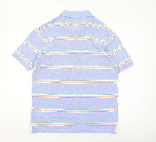Marks and Spencer Men's Blue Striped Polo, M, Regular Fit