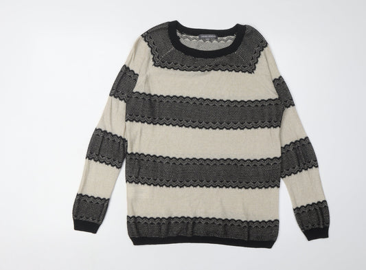 Laura Ashley Women's Beige Black Striped Pullover Jumper Size 14