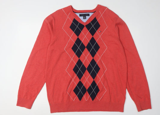Tommy Hilfiger Men's Red Argyle V-Neck XL Pullover