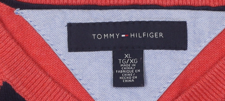 Tommy Hilfiger Men's Red Argyle V-Neck XL Pullover